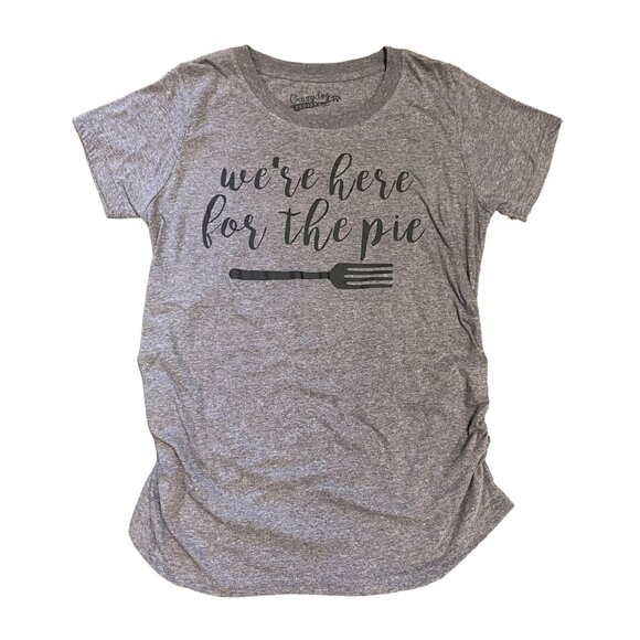 Crazydog Tshirts Thanksgiving Maternity Tee Large "We're here for the pie" Gray - Picture 8 of 8